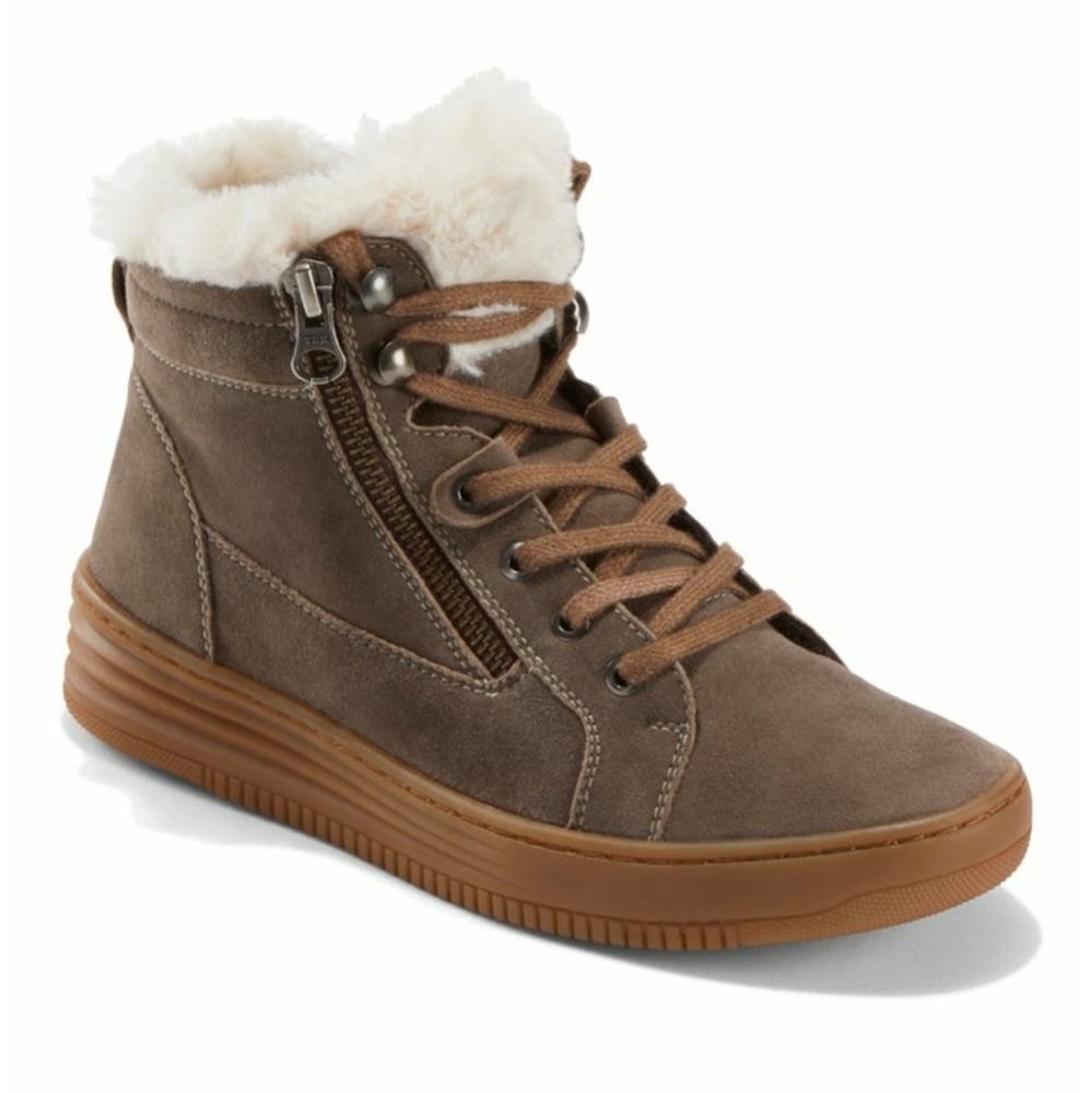 Taupe Suede Sherpa lined Sneaker / Zip-up Moto Bootie